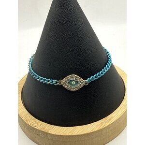 Evil Eye Turquoise Blue Marquise Shaped Rhinestone Charm Bracelet Lobster Claw